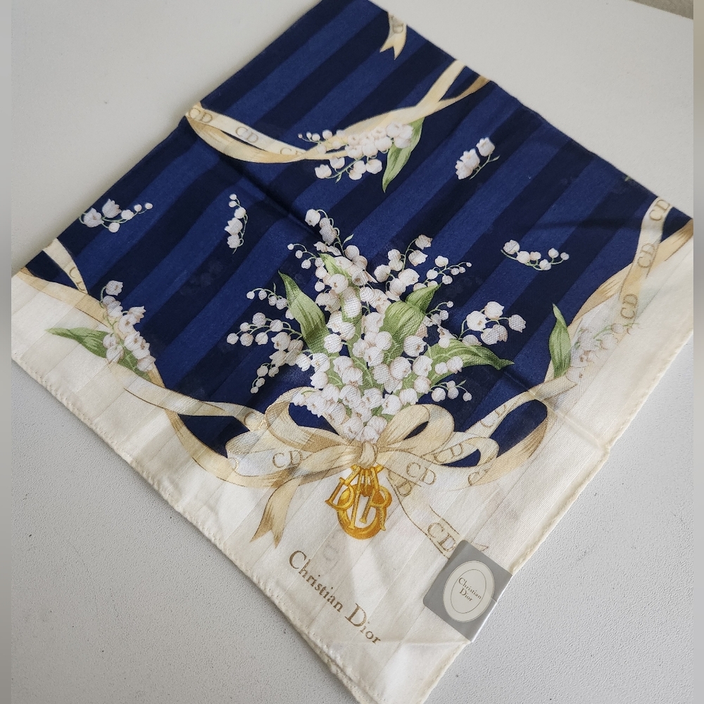Dior Blue and White Floral Scarf - Picture 1 of 4